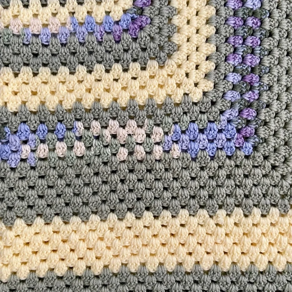 Beautiful Hand Crocheted Blanket Throw in Yellows, Greens and Blues